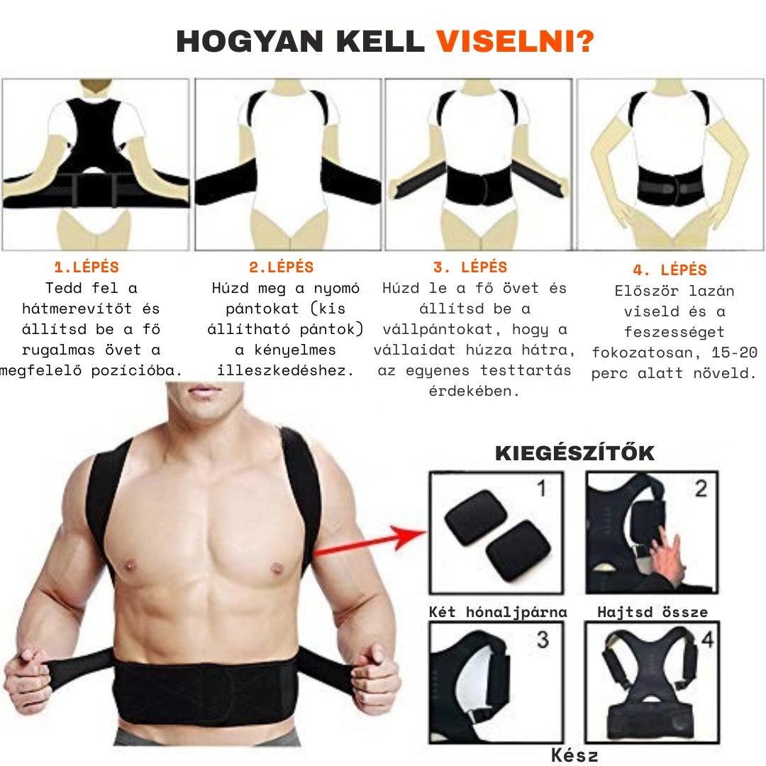 TestKomfort™ - Mágneses, állítható tartásjavító hát- és vállöv