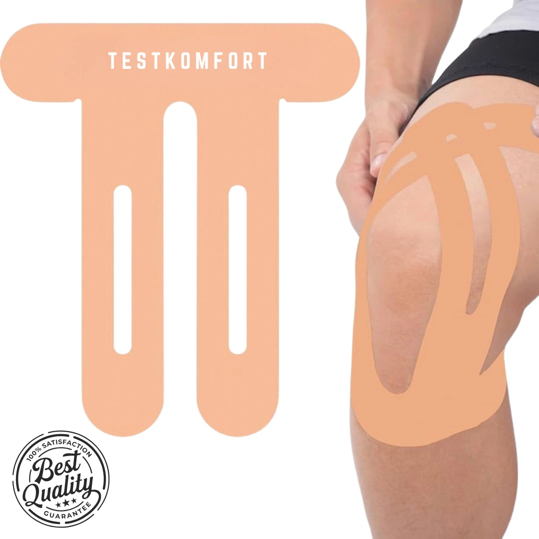 TestKomfort™ – Előre vágott, rugalmas, vízálló, bőrbarát kineziológiai térdszalag