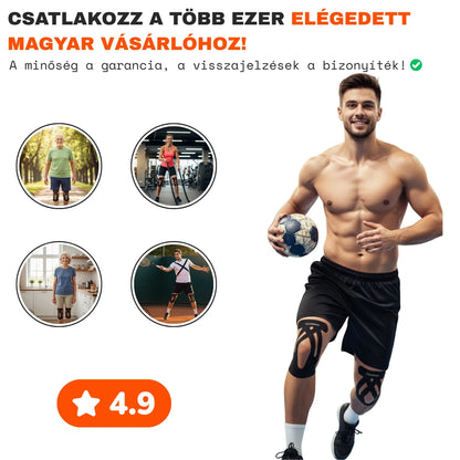 TestKomfort™ – Előre vágott, rugalmas, vízálló, bőrbarát kineziológiai térdszalag